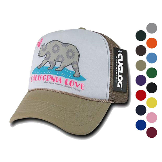 Cuglog 5 Panel California Love Foam Trucker Baseball Hat Cap California Bear-Black-