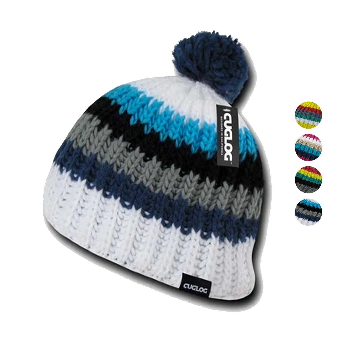 1 Dozen Cuglog Mont Ventoux Thick Cable Knit Stripped Beanies Pom Wholesale Bulk-CONTACT US TO MIX AND MATCH COLORS-