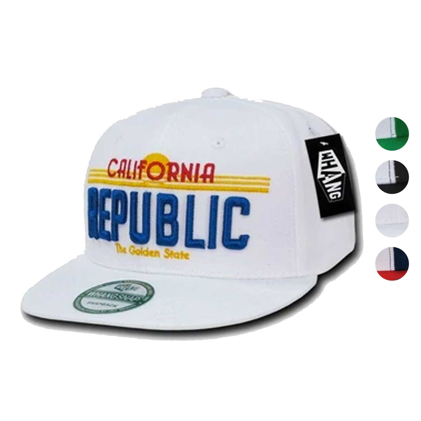 California Cali Republic Bear License Plate Flat Bill Snapback Hats Caps-White/White-
