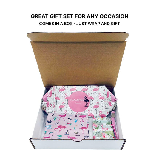 Empire Cove Womens 3 Piece Gift Set Flamingo Cosmetic Bags Coin Pouch Mirror-
