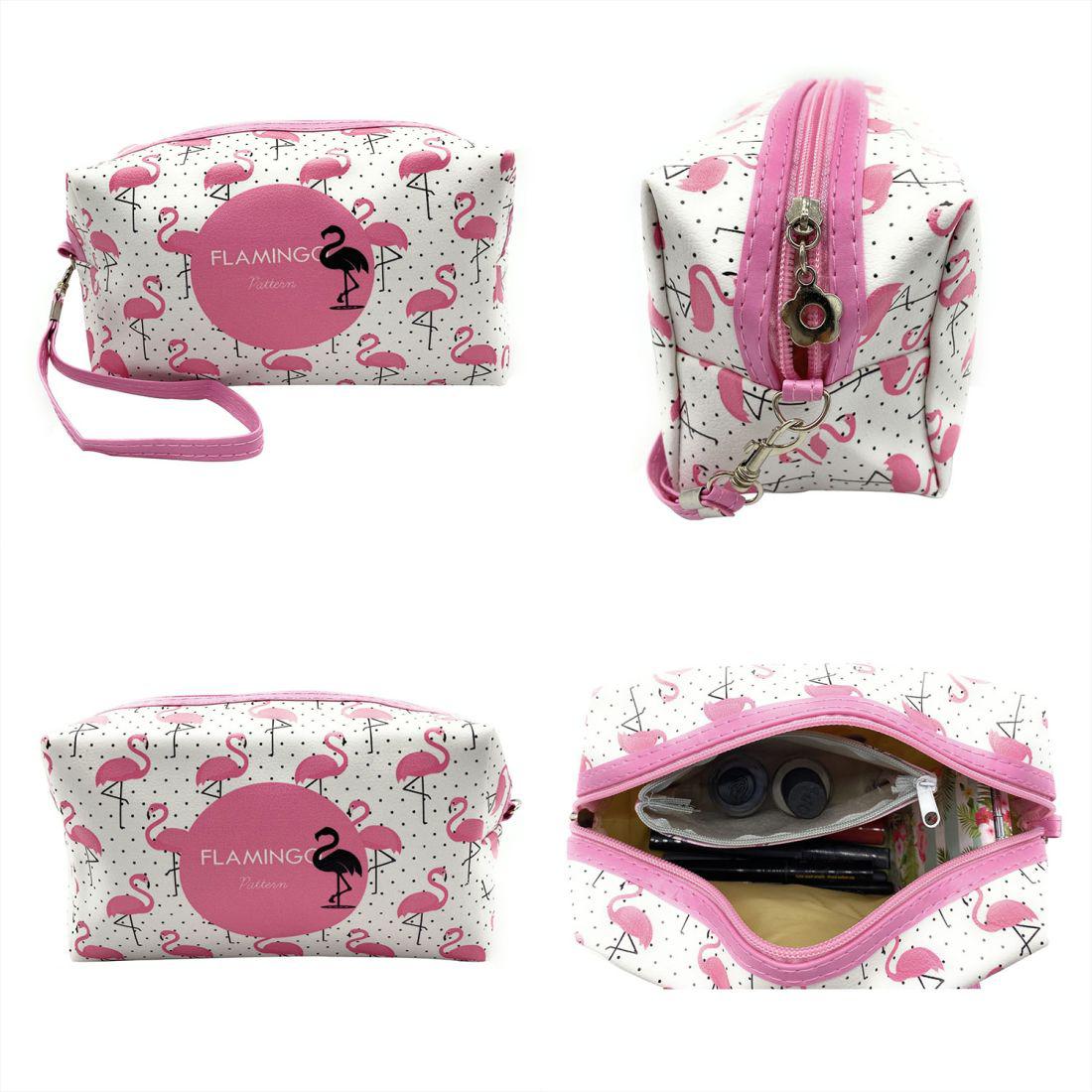 Empire Cove Womens 3 Piece Gift Set Flamingo Cosmetic Bags Coin Pouch Mirror-