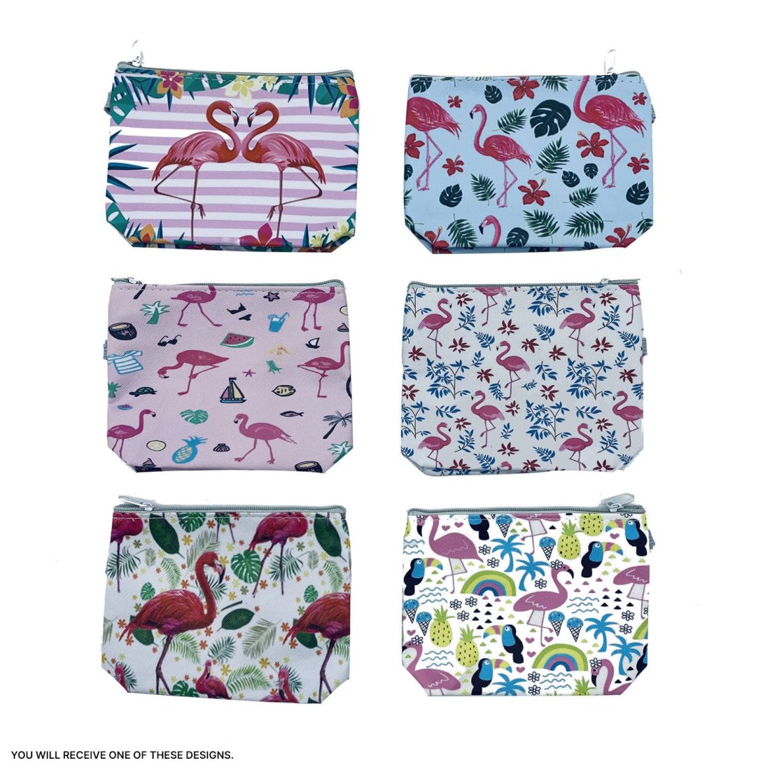 Empire Cove Womens 3 Piece Gift Set Flamingo Cosmetic Bags Coin Pouch Mirror-