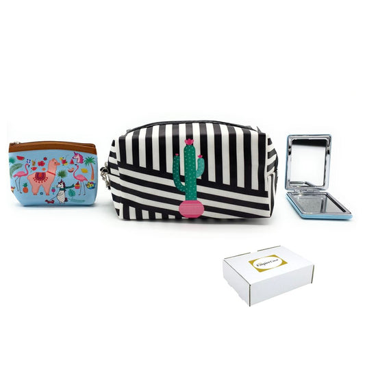 Empire Cove Womens 3 Piece Gift Set Llama Cosmetic Bags Coin Pouch Mirror-