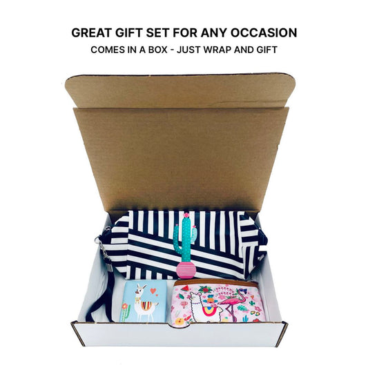 Empire Cove Womens 3 Piece Gift Set Llama Cosmetic Bags Coin Pouch Mirror-