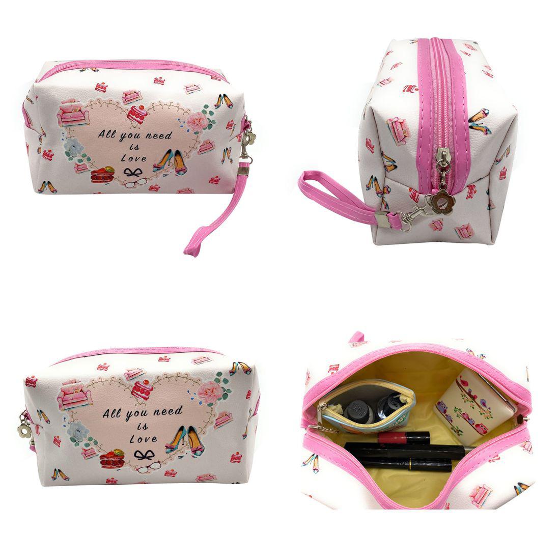 Empire Cove Womens 3 Piece Gift Set Love Cosmetic Bags Coin Pouch Mirror-