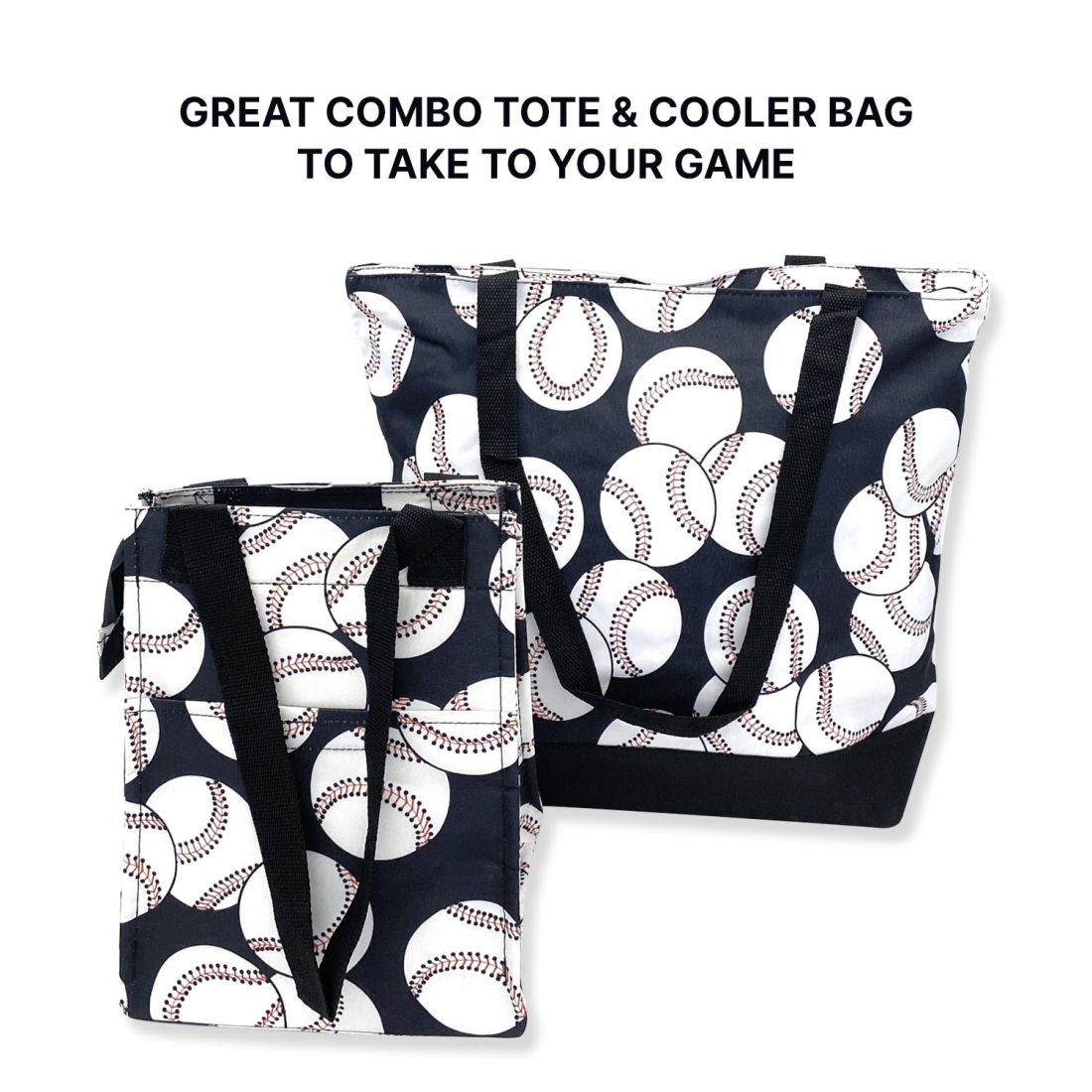 Empire Cove 2 Piece Gift Set Baseball Large Tote Bag Insulated Lunch Bag Cooler-