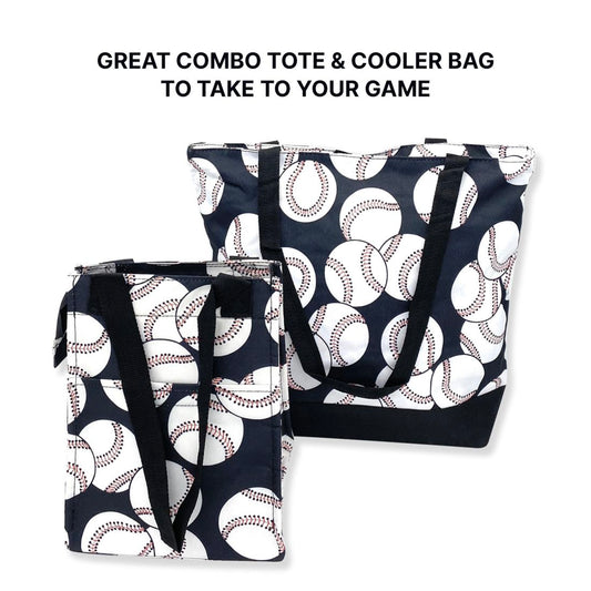 Empire Cove 2 Piece Gift Set Baseball Large Tote Bag Insulated Lunch Bag Cooler-