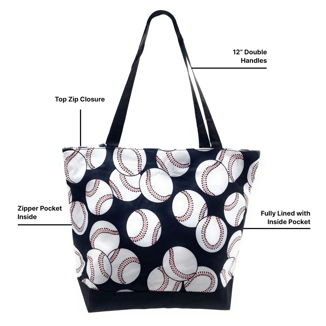Empire Cove 2 Piece Gift Set Baseball Large Tote Bag Insulated Lunch Bag Cooler-