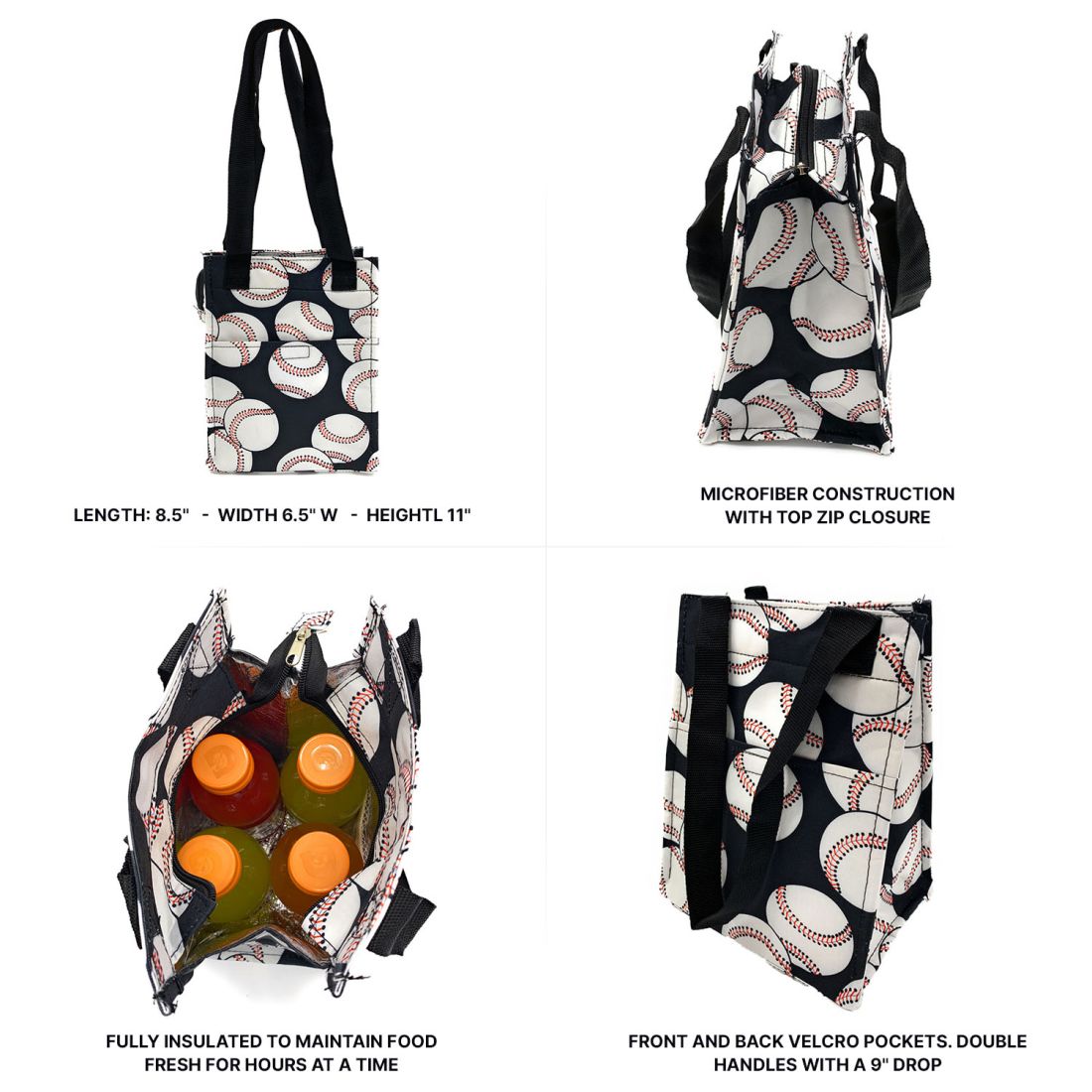Empire Cove 2 Piece Gift Set Baseball Large Tote Bag Insulated Lunch Bag Cooler-