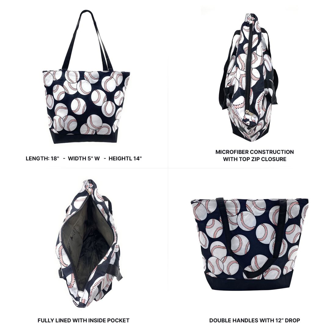 Empire Cove 2 Piece Gift Set Baseball Large Tote Bag Insulated Lunch Bag Cooler-