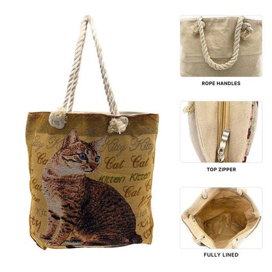 Empire Cove Womens 3 Piece Gift Set Cat Beach Tote Bag Sunglasses Mirror Travel-