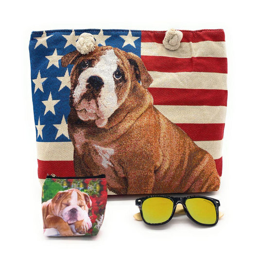 Empire Cove Womens 3 Piece Gift Set Dog Beach Tote Bag Sunglasses Coin Pouch-
