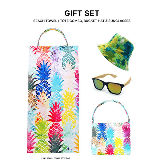 Empire Cove Womens 3 Piece Gift Set Beach Towel Tote Bag Bucket Hat Sunglasses-