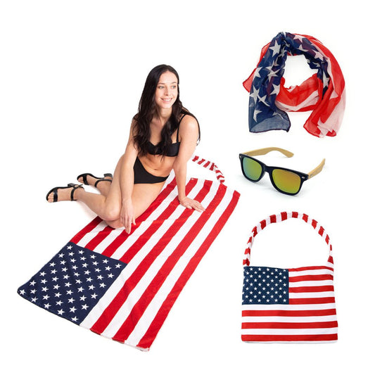 Empire Cove Womens 3 Piece Gift Set Beach Towel Tote Bag USA Scarf Sunglasses-