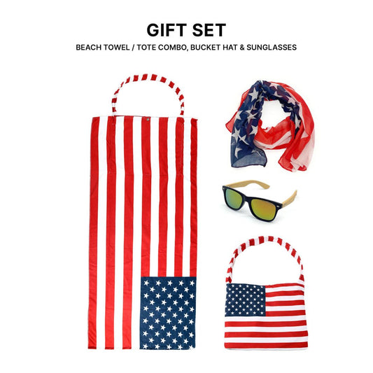Empire Cove Womens 3 Piece Gift Set Beach Towel Tote Bag USA Scarf Sunglasses-