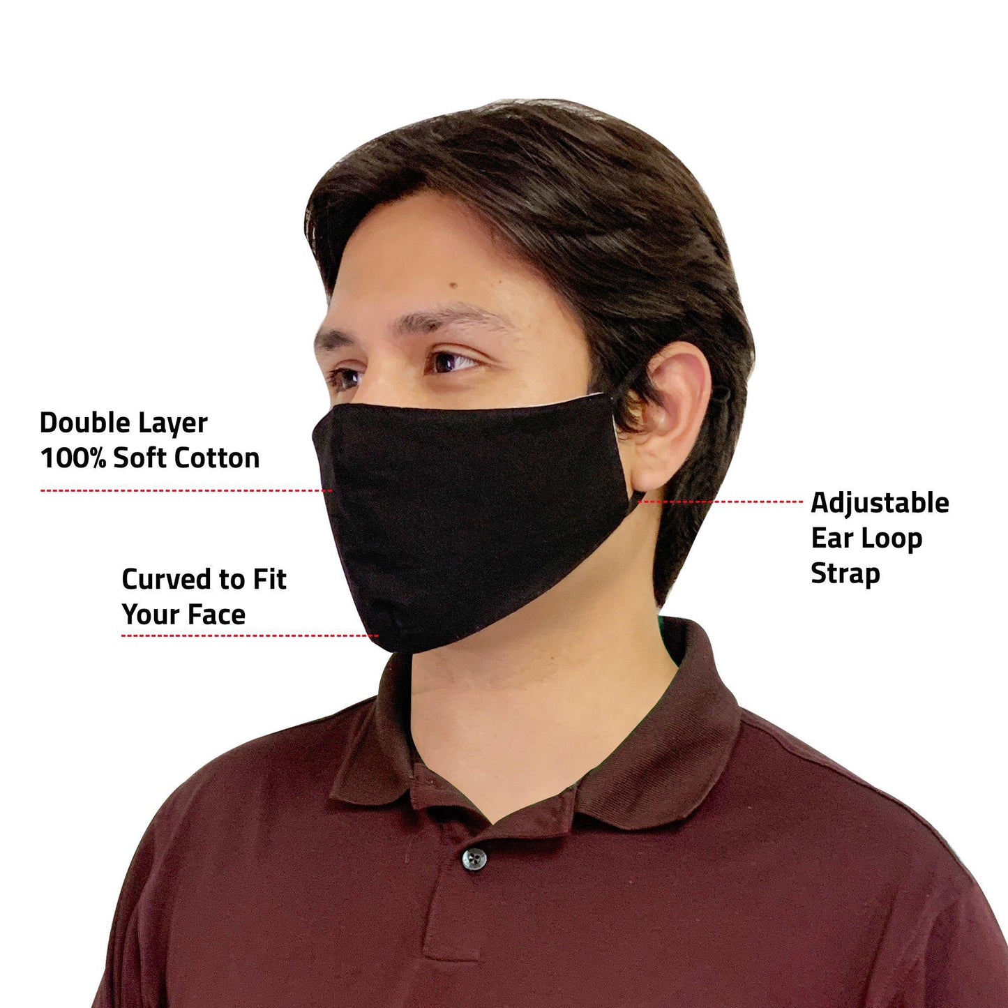 Cotton Face Mask 4 Pack Cloth Masks Multi Color for Mouth Nose Washable Reusable Double Layer Adjustable Unisex-Black/Grey/Blue/Ivory-