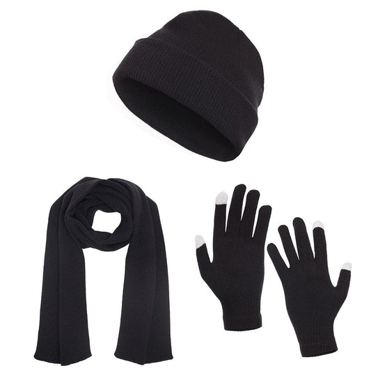 Casaba Winter 3 Piece Gift Set Beanie Hat Scarf Touchscreen Gloves Flat Knit for Men Women-Heather Charcoal-