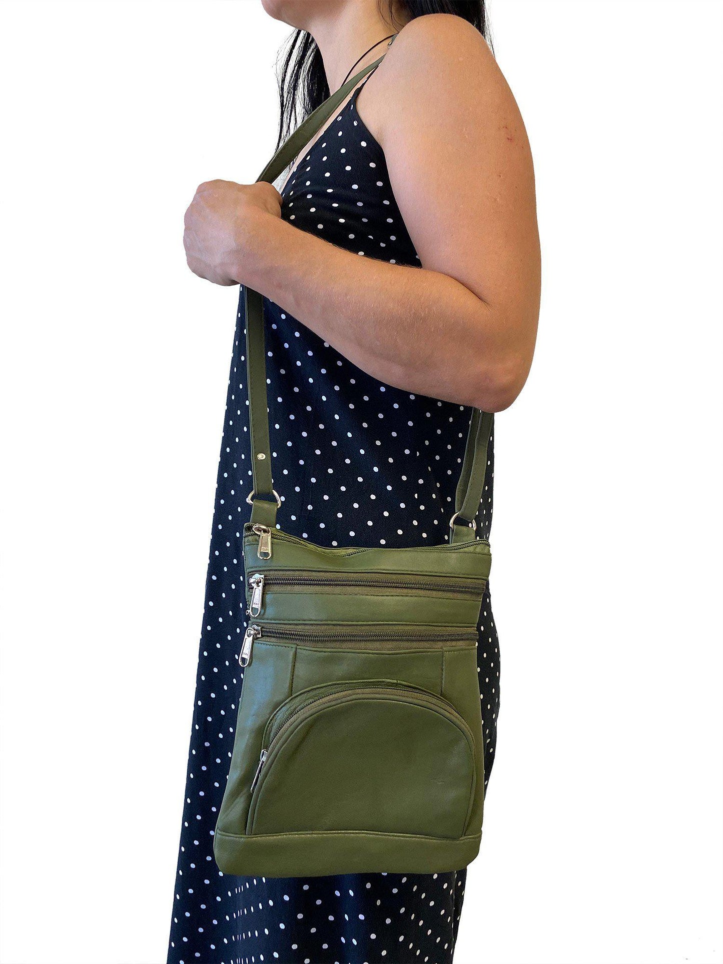 Casaba Womens Genuine Leather Crossbody Purse Shoulder Messenger Bag Organizer-Black-