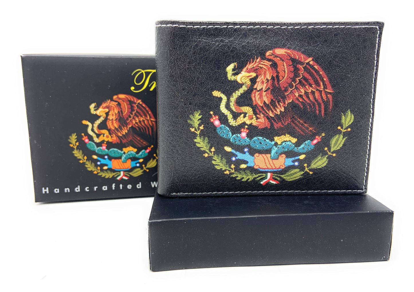 Printed Designs Bifold Wallets In Gift Box Cash Card Id Slots Mens Womens Youth-MEXICAN FLAG EAGLE-