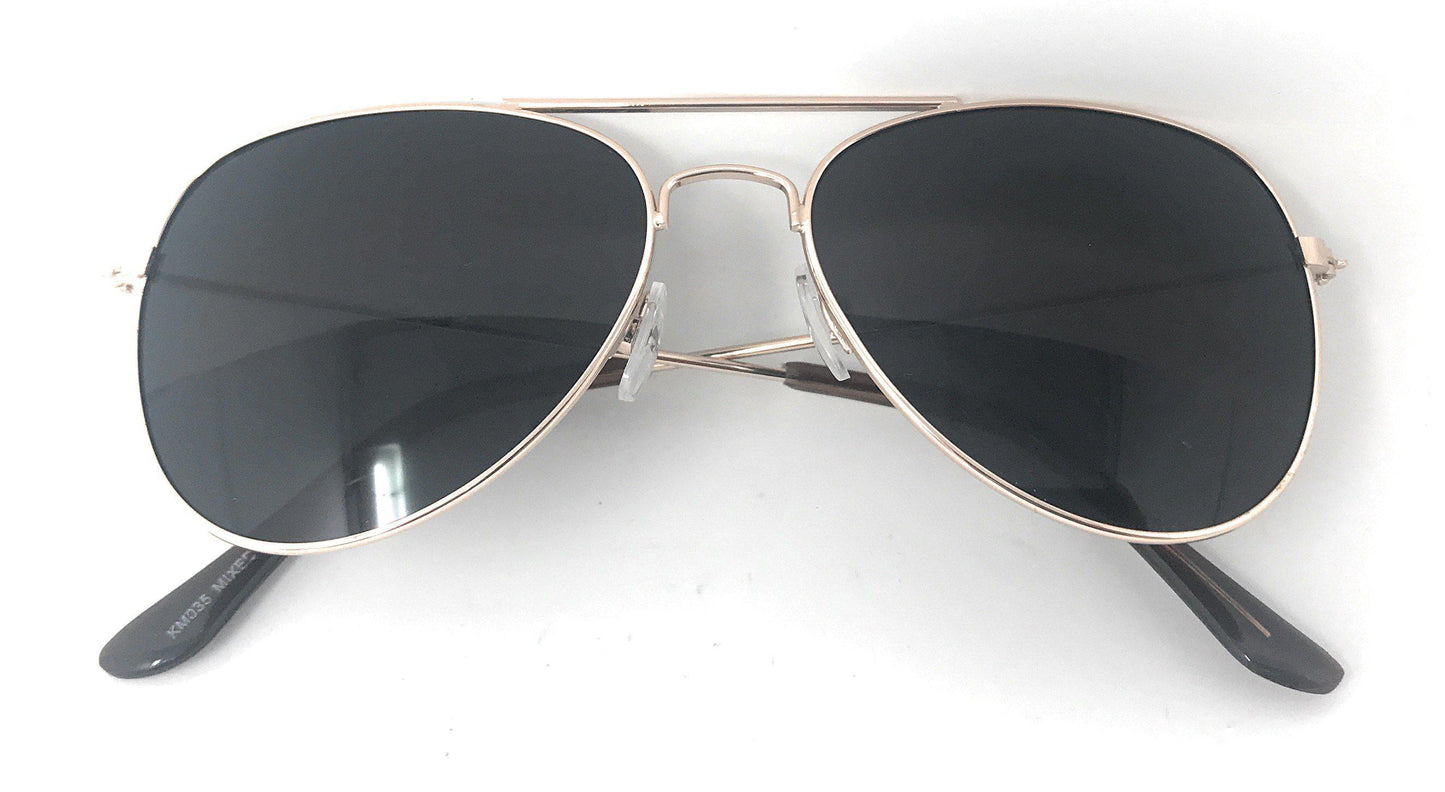 Boys Girls Kids Toddlers Children Sunglasses UV Protection Top Styles w/ Pouch-Black / Gold (Aviator)-