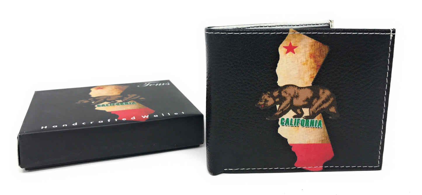 Printed Designs Bifold Wallets In Gift Box Cash Card Id Slots Mens Womens Youth-CALIFORNIA-BLACK-
