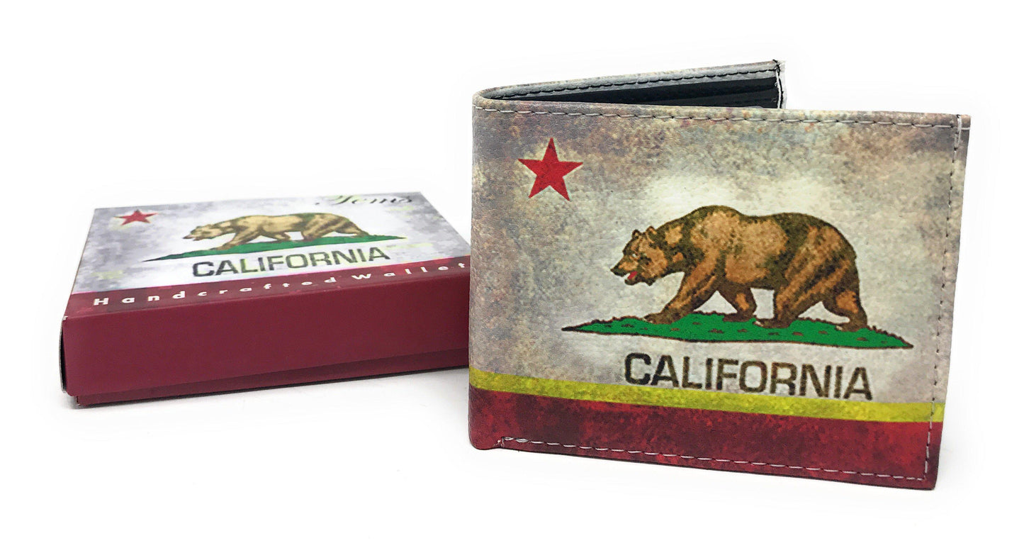 Printed Designs Bifold Wallets In Gift Box Cash Card Id Slots Mens Womens Youth-CALIFORNIA-RED TRIM-