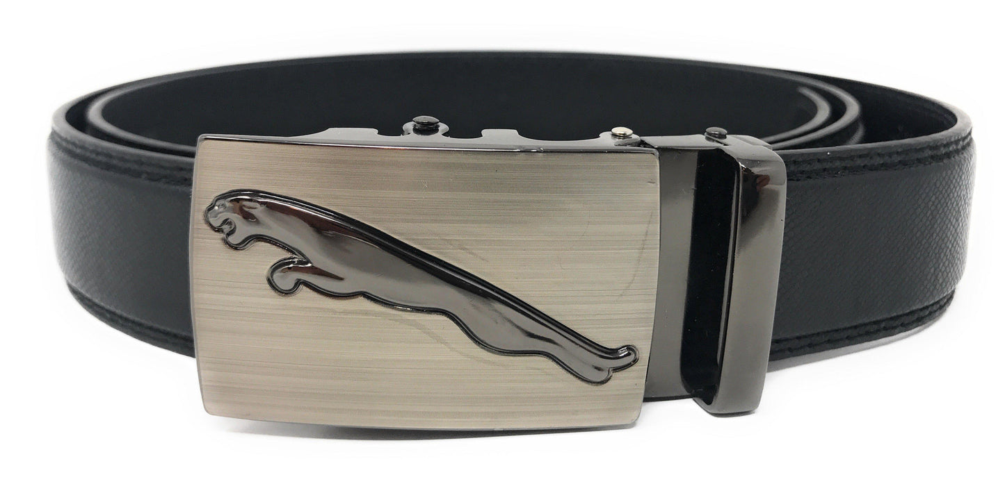 Leather Mens Ratchet Belt Sliding Adjustable Automatic Buckle Cut to Size-Black Diamond-