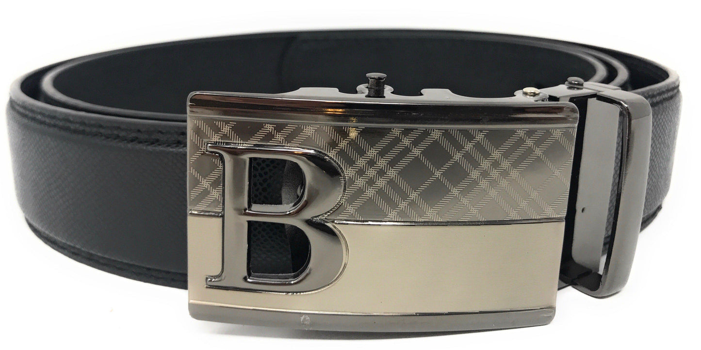 Leather Mens Ratchet Belt Sliding Adjustable Automatic Buckle Cut to Size-Carved B-