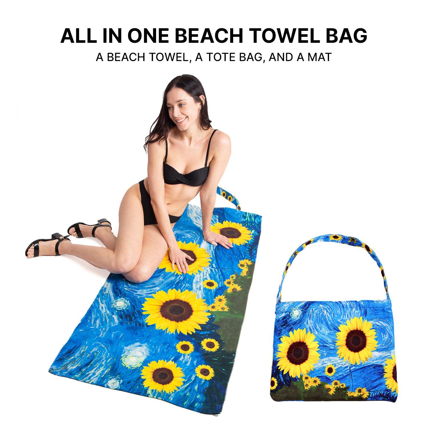 Empire Cove 2 in 1 Convertible Beach Towel Tote Bag Shoulder Bag Pool Swim-Sunflower-