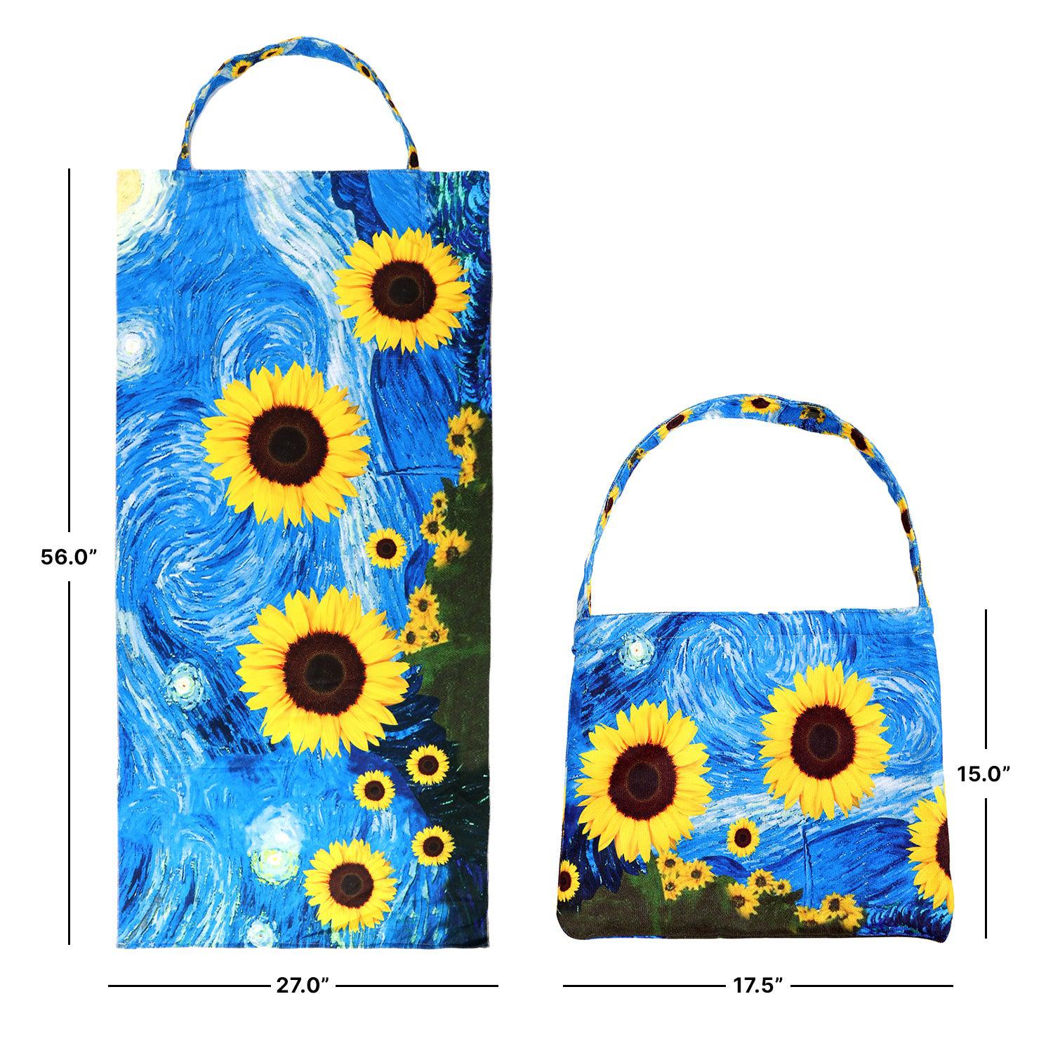 Empire Cove 2 in 1 Convertible Beach Towel Tote Bag Shoulder Bag Pool Swim-Sunflower-