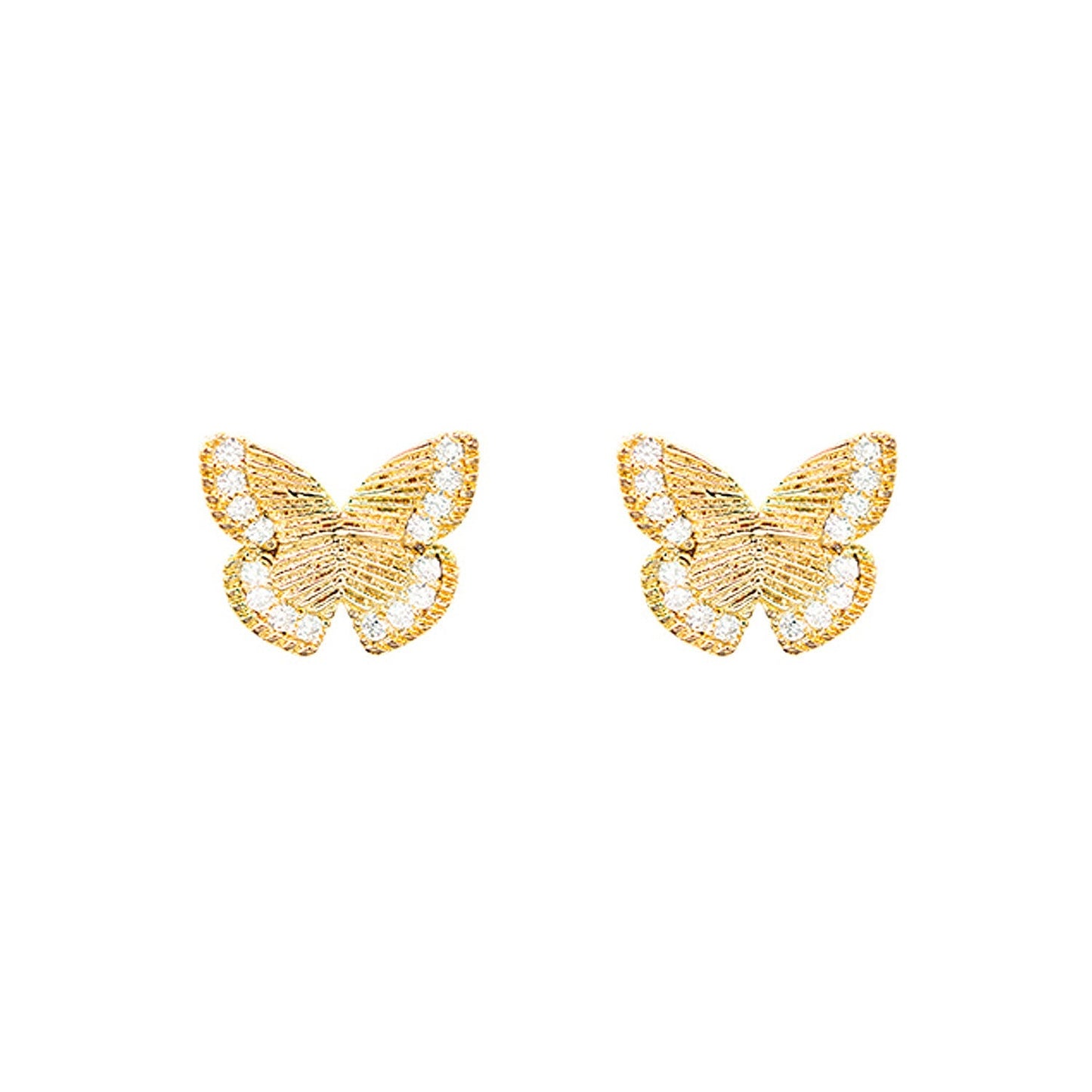 Empire Cove 14K Gold Sterling Silver Dipped Stud Earrings Jewelry Butterfly Cubic Zirconia-GOLD-