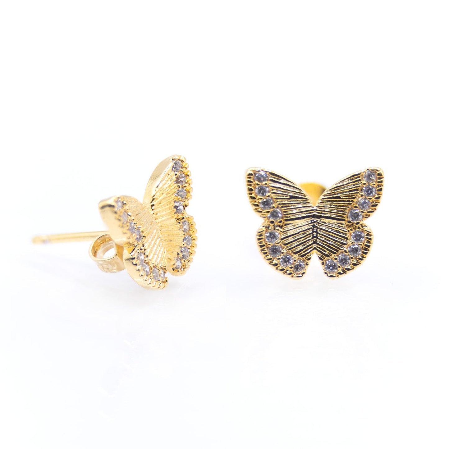 Empire Cove 14K Gold Sterling Silver Dipped Stud Earrings Jewelry Butterfly Cubic Zirconia-GOLD-