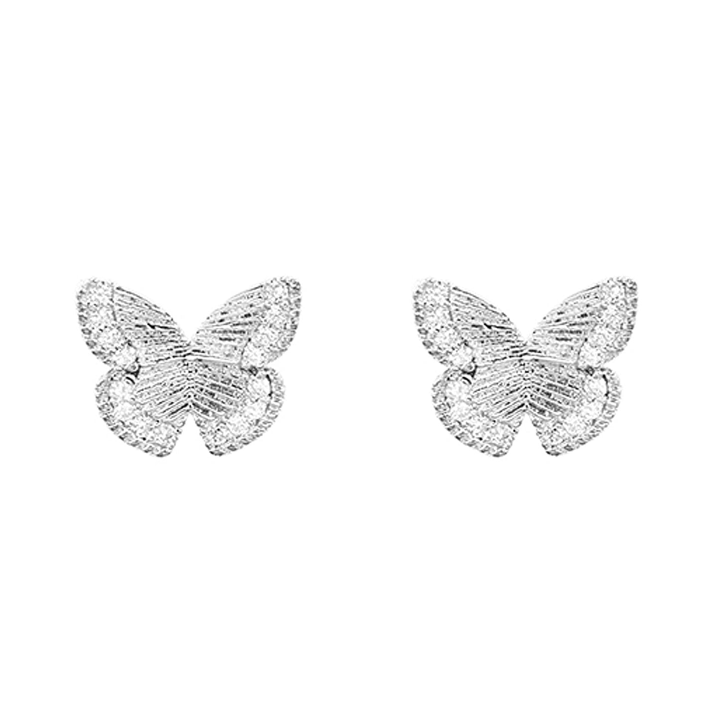 Empire Cove 14K Gold Sterling Silver Dipped Stud Earrings Jewelry Butterfly Cubic Zirconia-SILVER-
