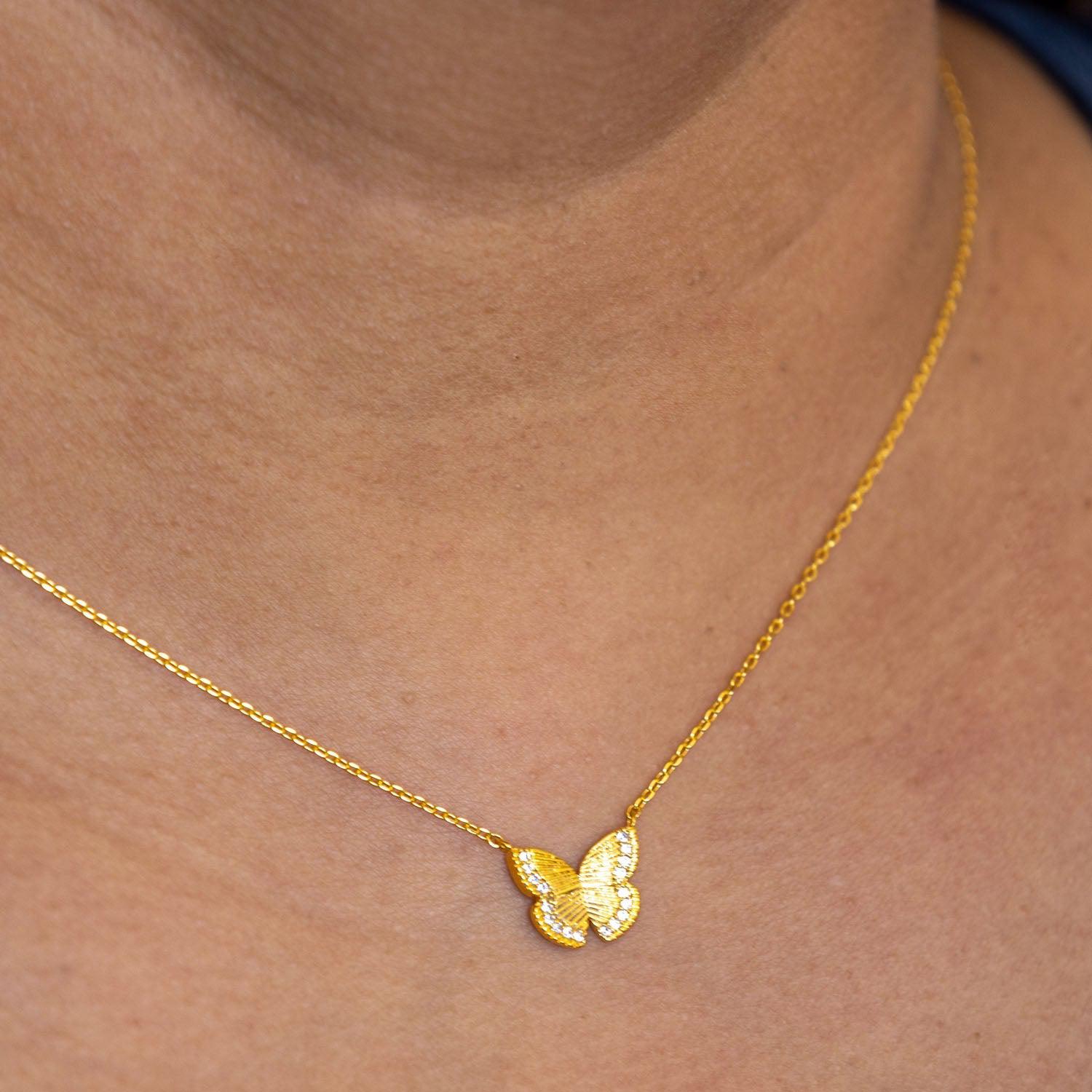 The Empire Cove 14K Gold Sterling Silver Dipped Jewelry Butterfly Pendant Necklace-GOLD-