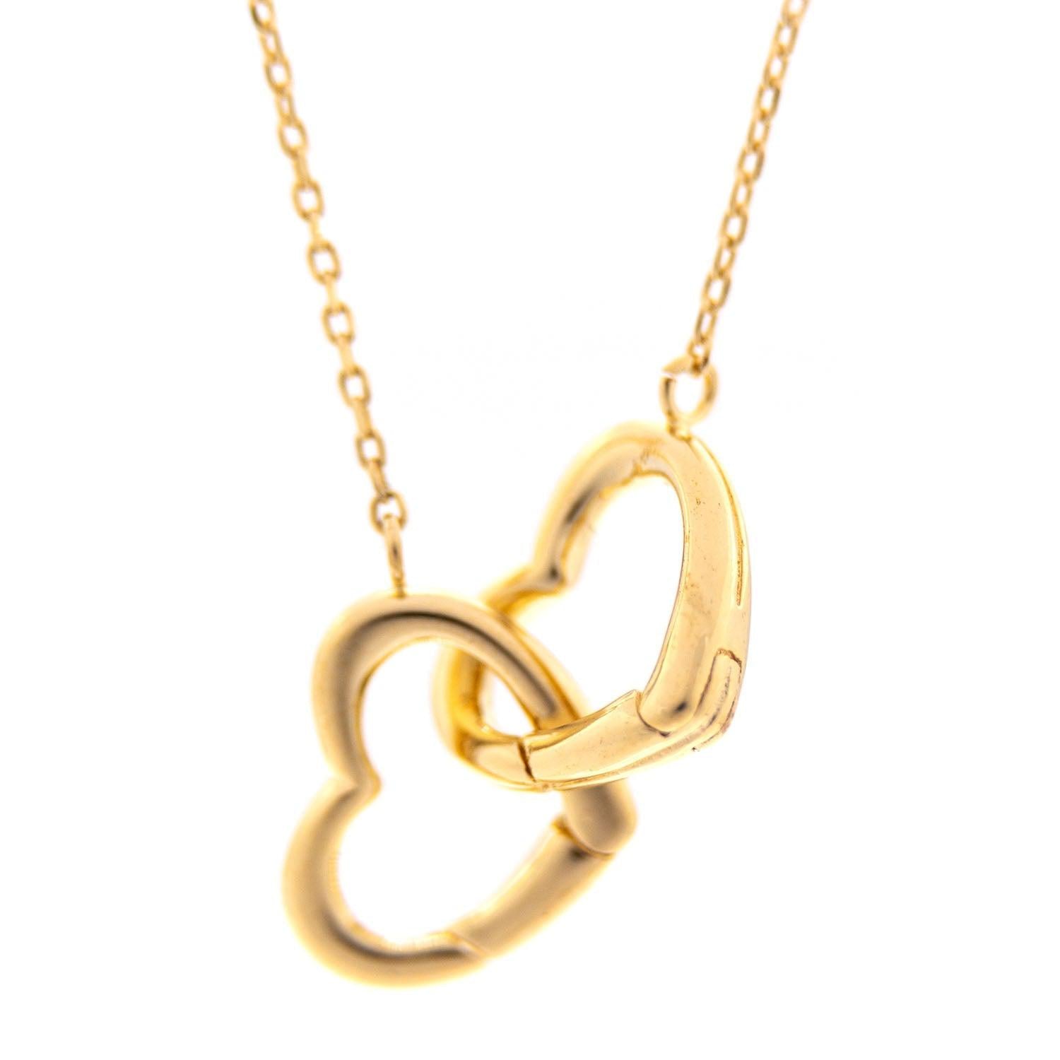 Empire Cove 14K Gold Sterling Silver Dipped Jewelry Double Heart Pendant Necklace-GOLD-