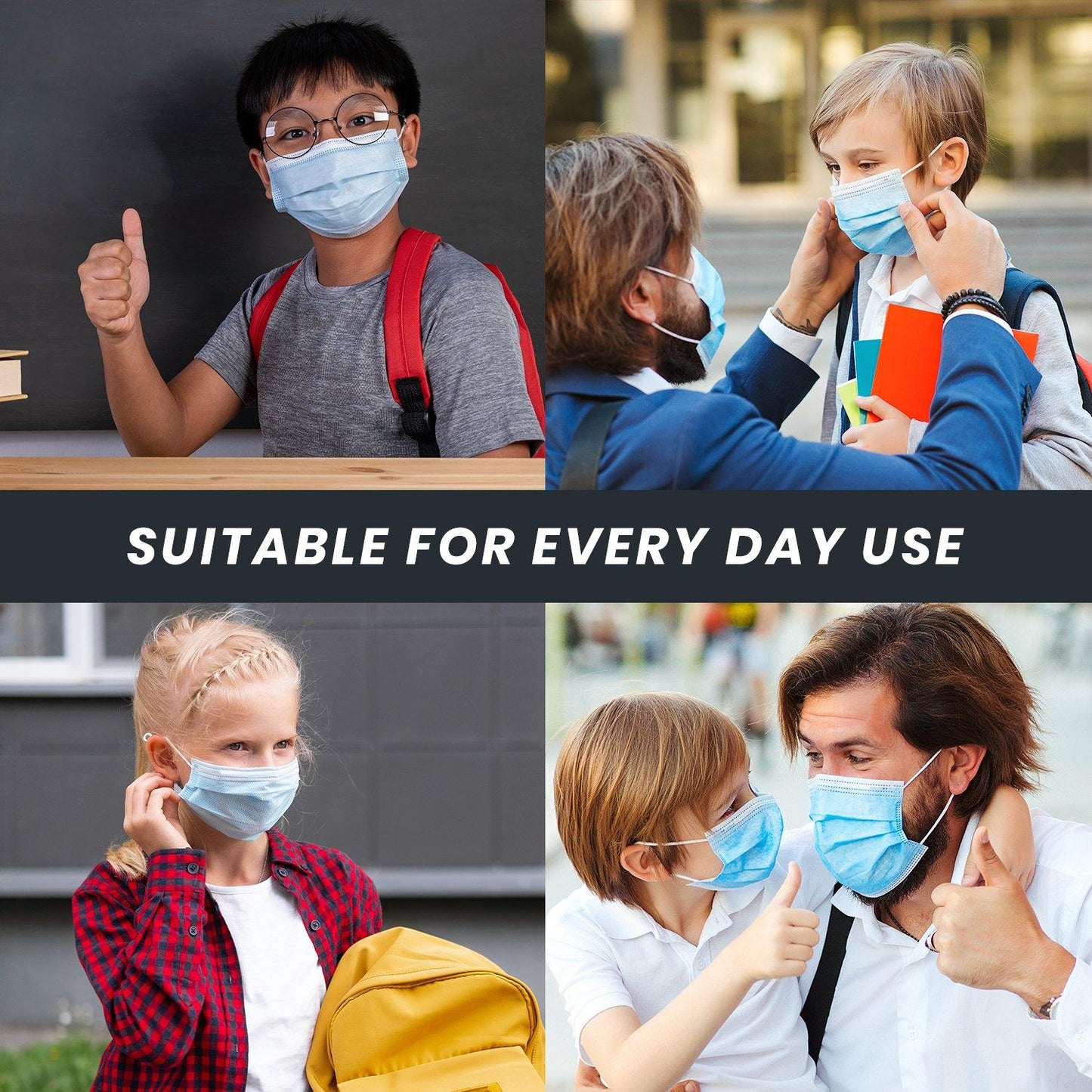 Casaba Kids Size 100 Pack Disposable Face Masks 3-Ply Filter - Made in USA with Imported Fabric-