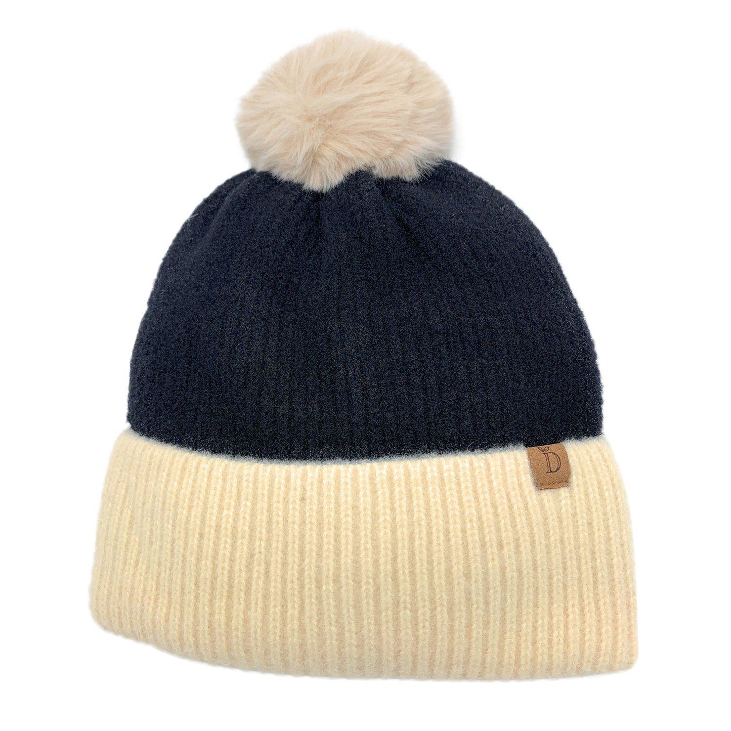 Empire Cove Winter Ribbed Knit Beanie with Faux Fur Pom Pom Hats Gifts for Her-Blue-