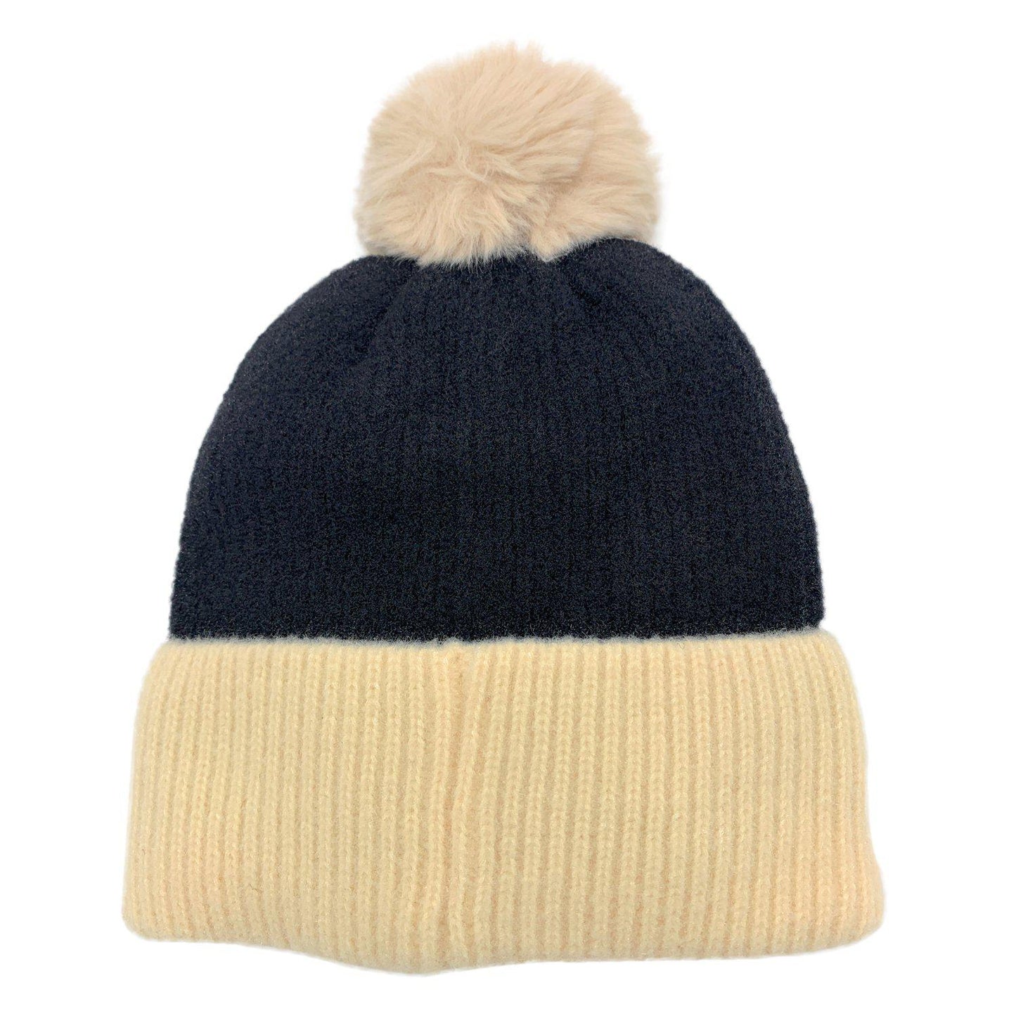 Empire Cove Winter Ribbed Knit Beanie with Faux Fur Pom Pom Hats Gifts for Her-Blue-
