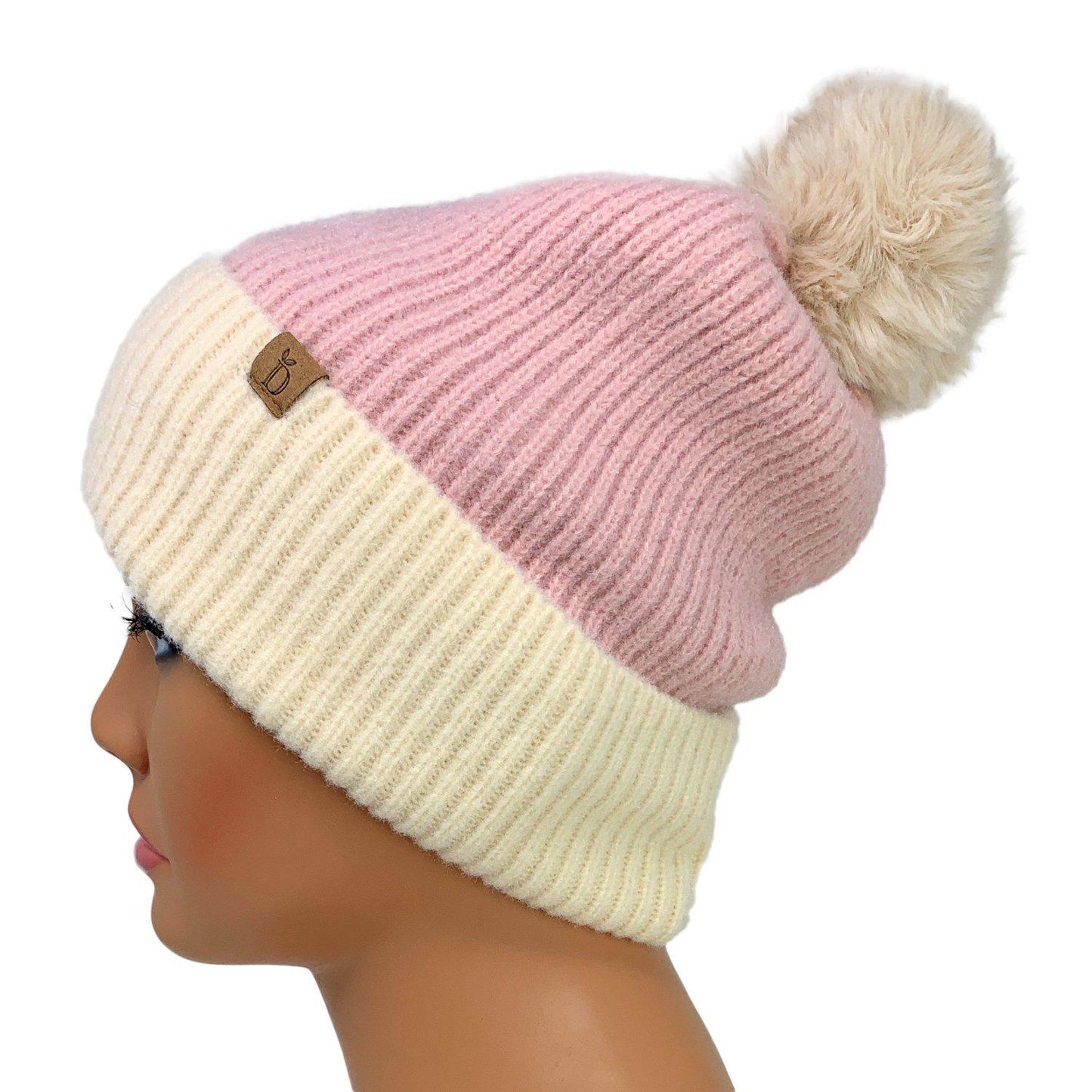 Empire Cove Winter Ribbed Knit Beanie with Faux Fur Pom Pom Hats Gifts for Her-Blue-