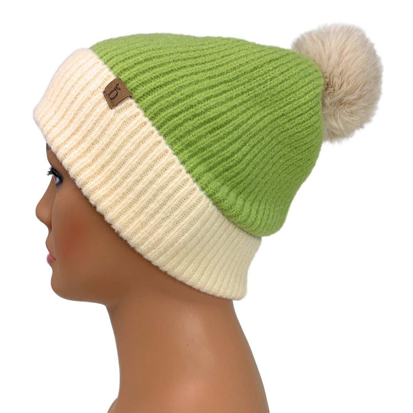 Empire Cove Winter Ribbed Knit Beanie with Faux Fur Pom Pom Hats Gifts for Her-Blue-