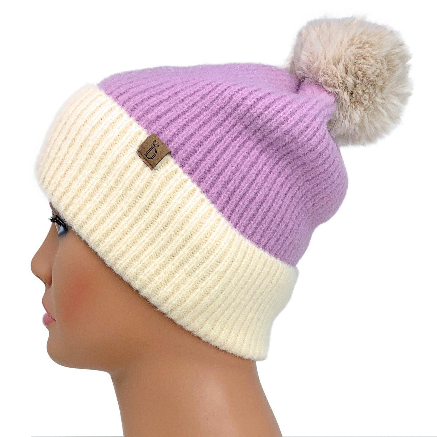 Empire Cove Winter Ribbed Knit Beanie with Faux Fur Pom Pom Hats Gifts for Her-Blue-