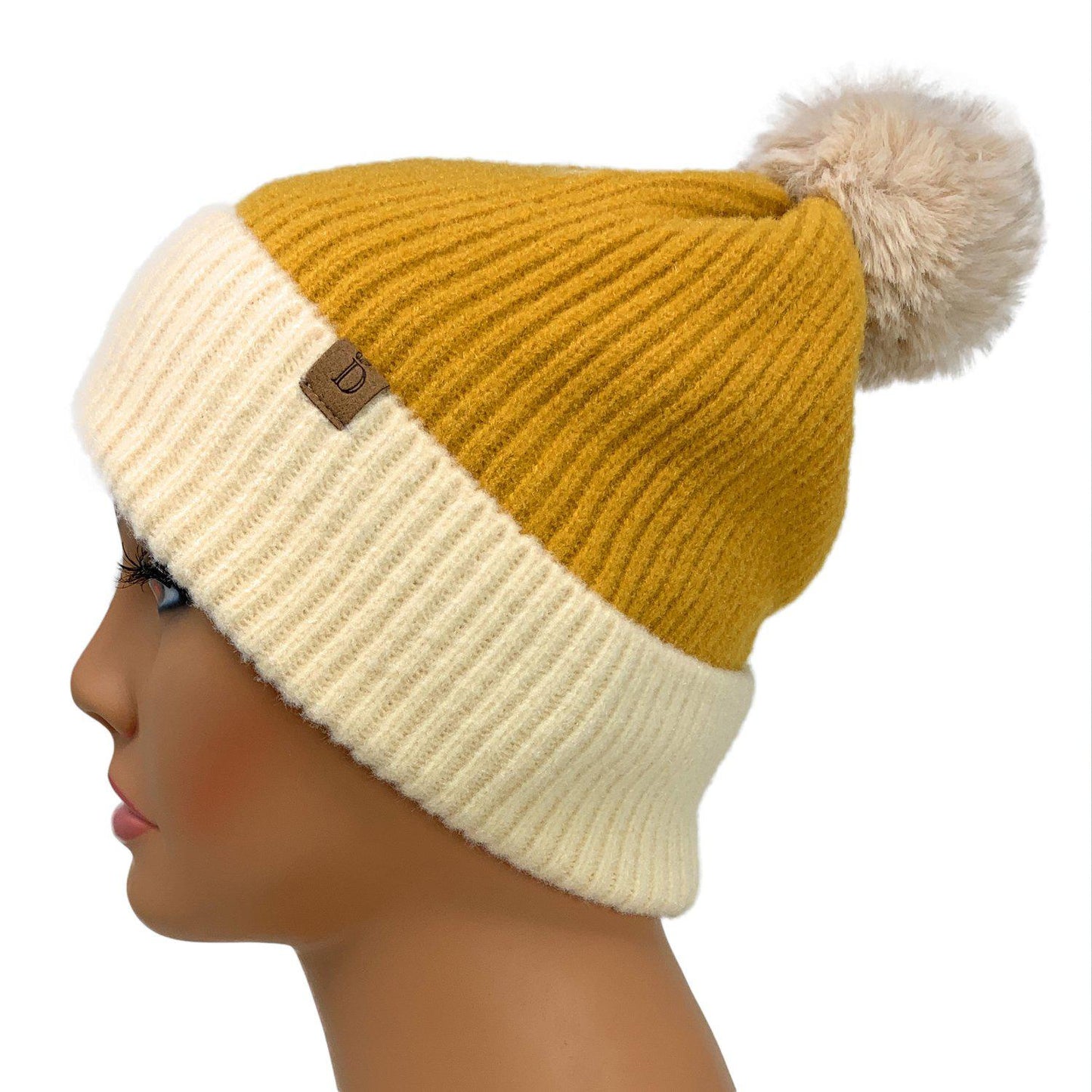Empire Cove Winter Ribbed Knit Beanie with Faux Fur Pom Pom Hats Gifts for Her-Blue-