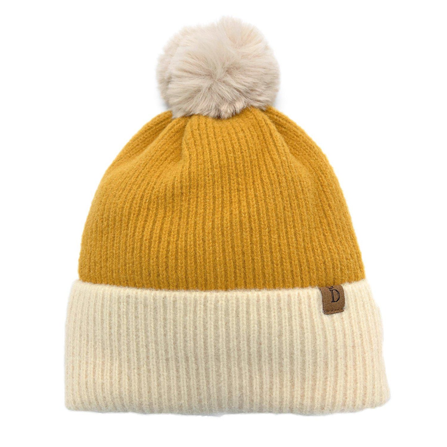 Empire Cove Winter Ribbed Knit Beanie with Faux Fur Pom Pom Hats Gifts for Her-Blue-