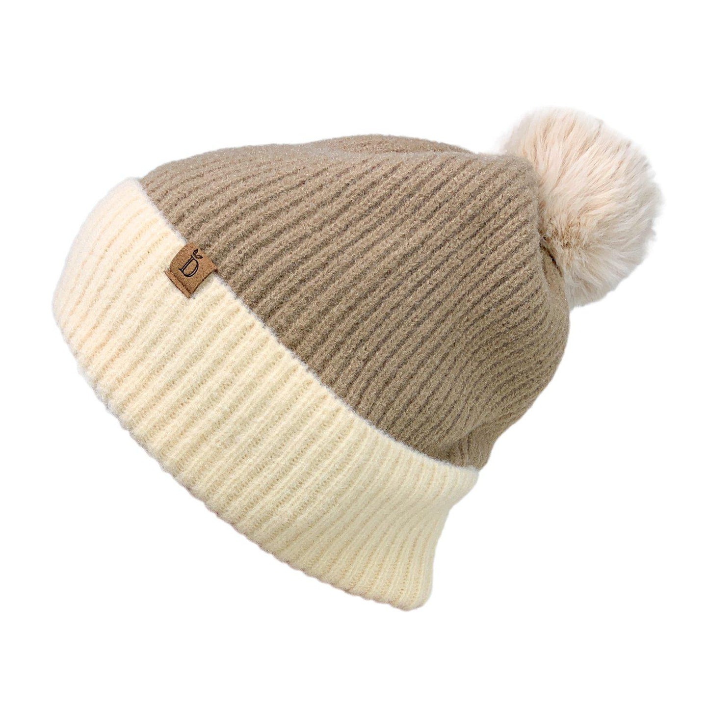 Empire Cove Winter Ribbed Knit Beanie with Faux Fur Pom Pom Hats Gifts for Her-Blue-