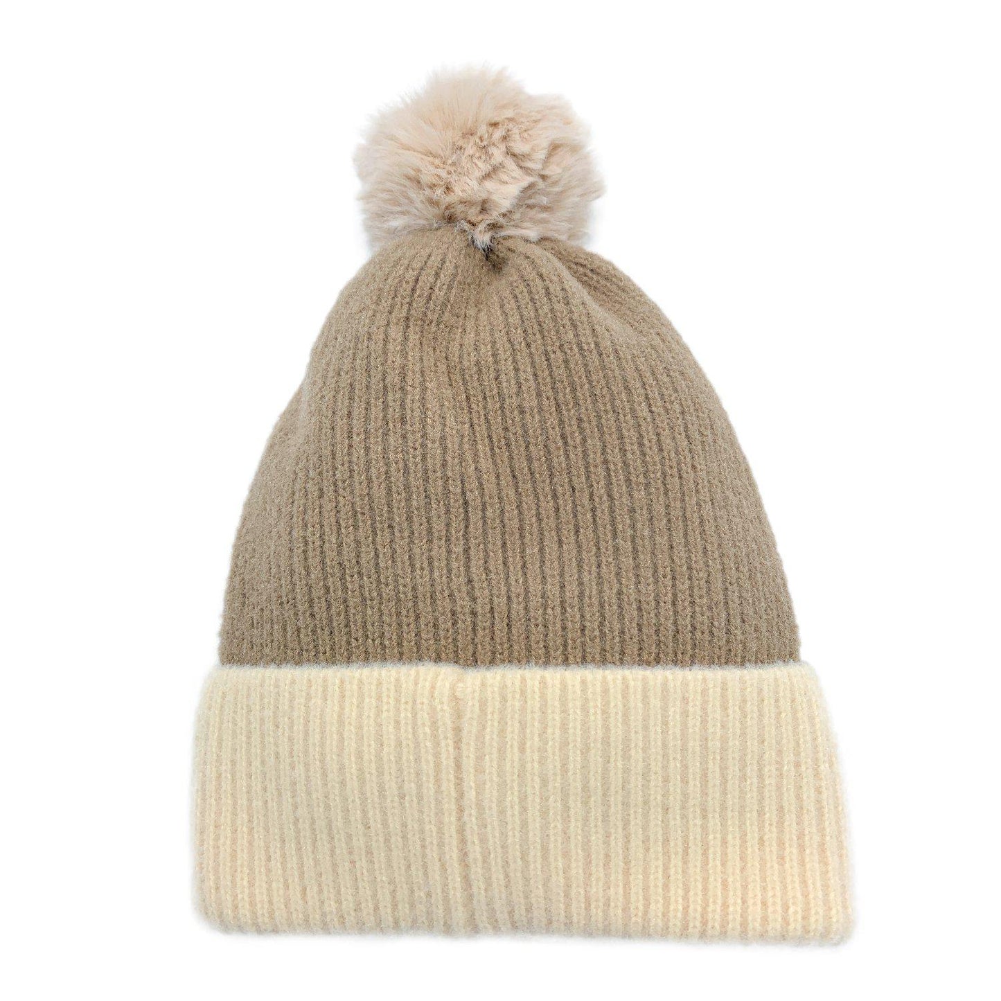Empire Cove Winter Ribbed Knit Beanie with Faux Fur Pom Pom Hats Gifts for Her-Blue-