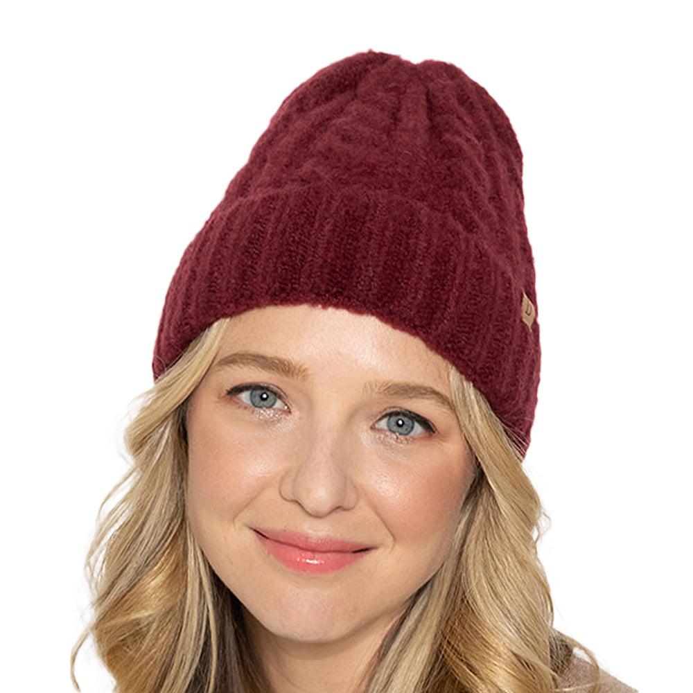 Empire Cove Winter Cable Knit Cuff Beanie-Burgundy-