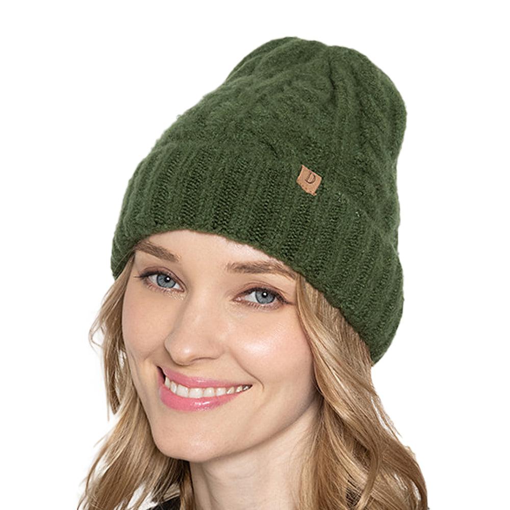 Empire Cove Winter Cable Knit Cuff Beanie-Green-