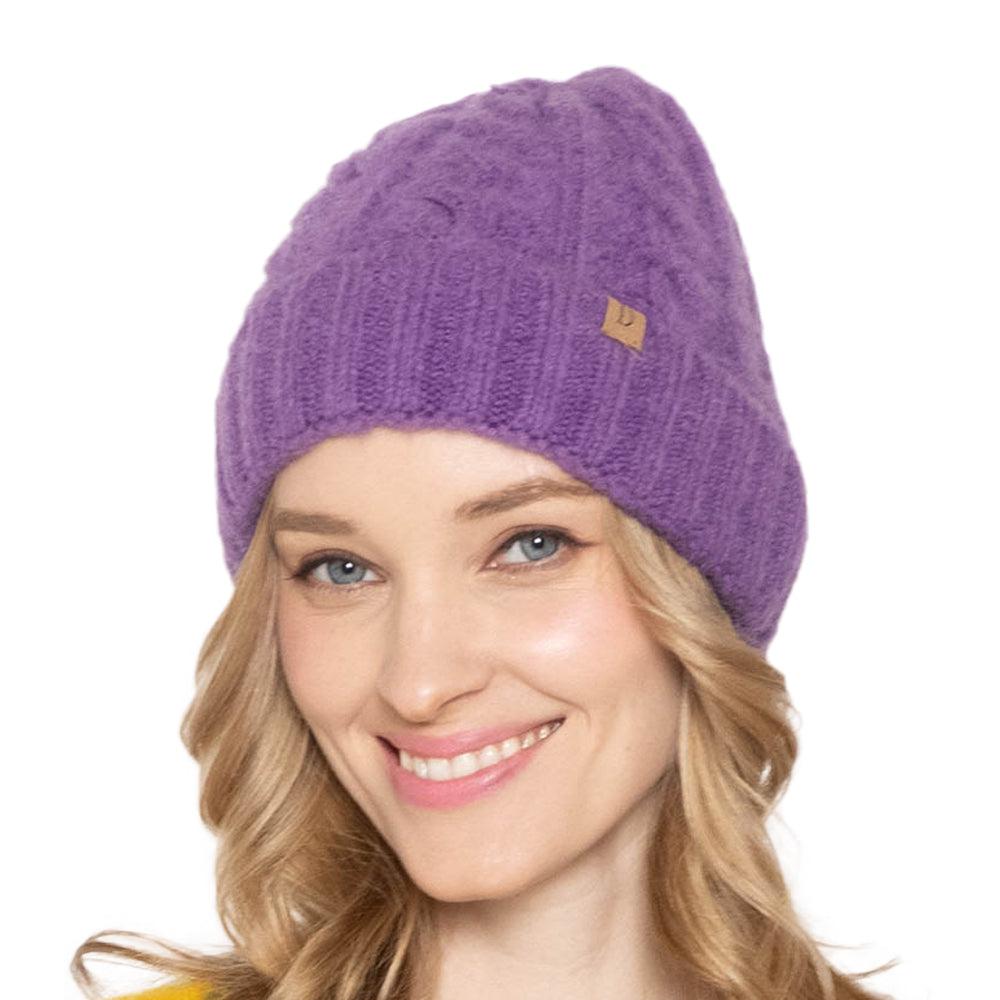 Empire Cove Winter Cable Knit Cuff Beanie-Purple-