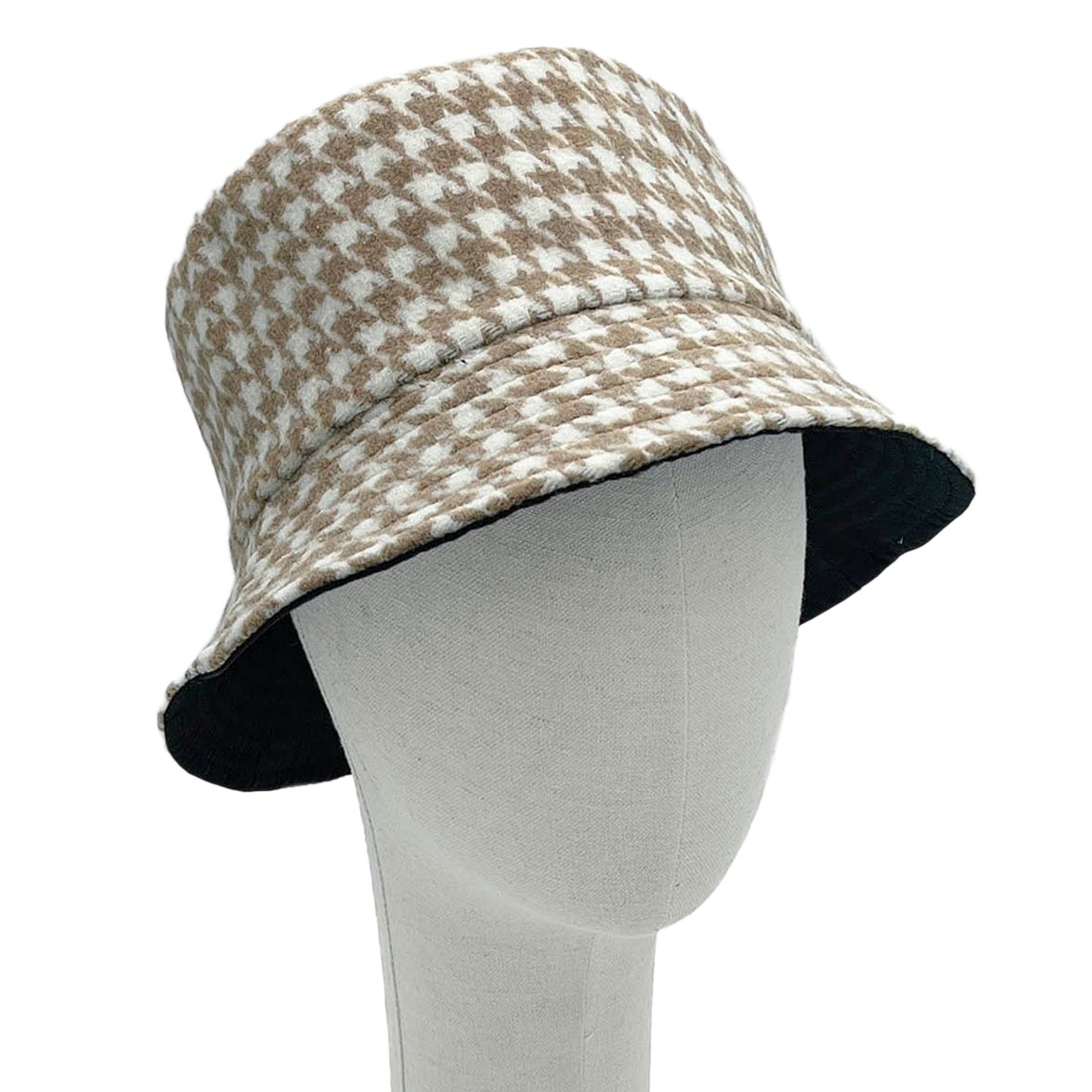 Empire Cove Womens Houndstooth Print Bucket Hat Fishermans-Beige-