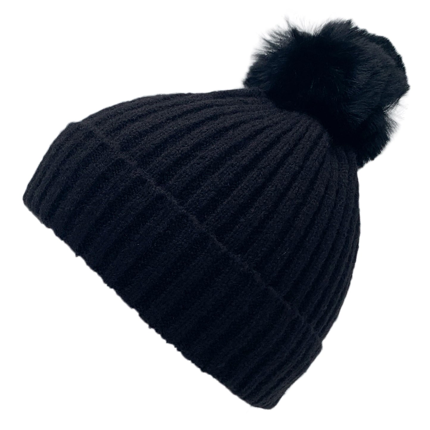 Empire Cove Winter Kids Boys Girls Cable Knit Cuff Beanie with Pom Pom-Black-